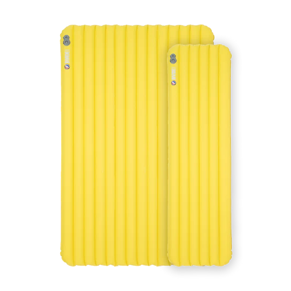 two yellow sleeping pads, one wide, one narrow