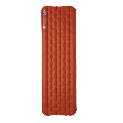 Orange inflatable sleeping pad on a white background