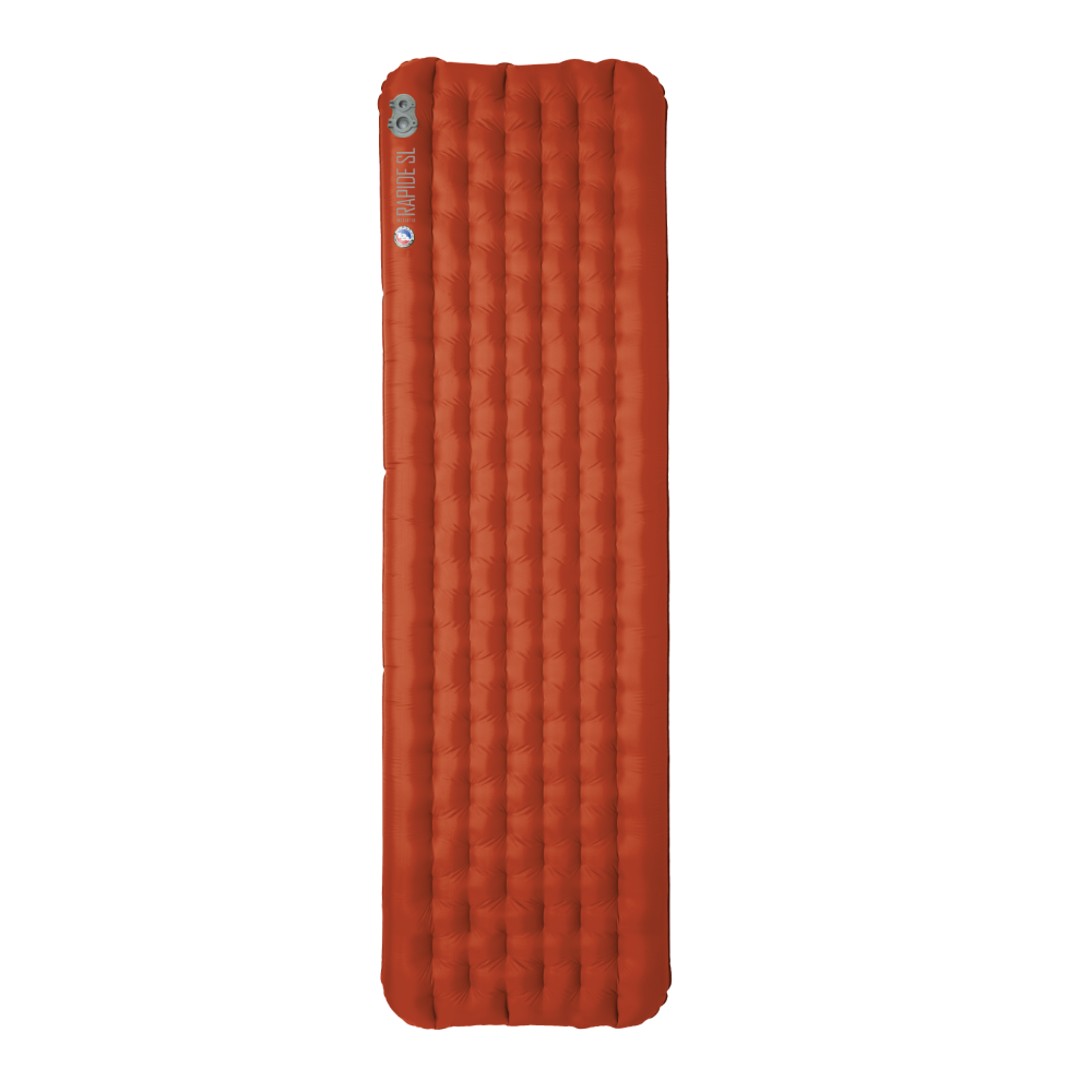 Orange inflatable camping mattress on a white background