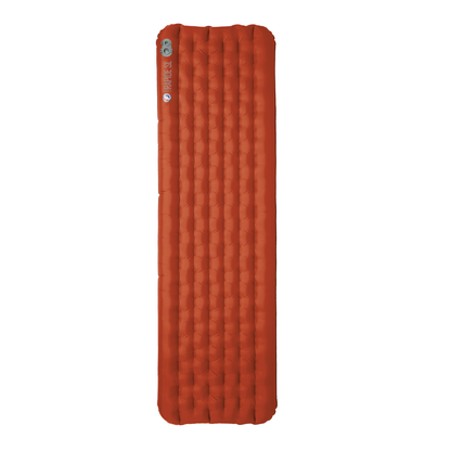 Orange inflatable camping mattress on a white background