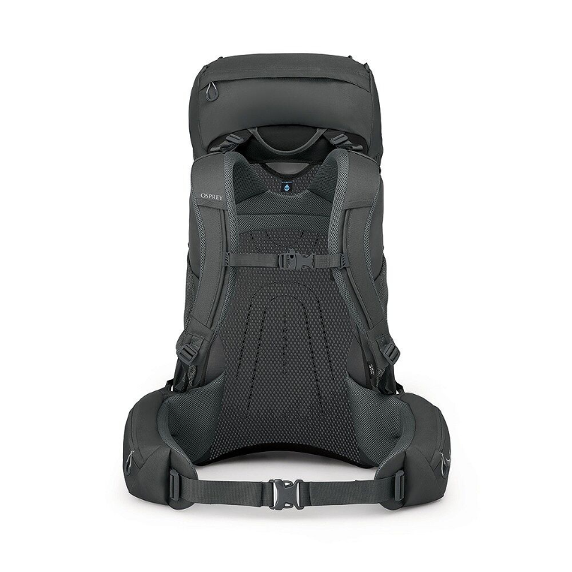Gray backpack with visible brand logo on a white background