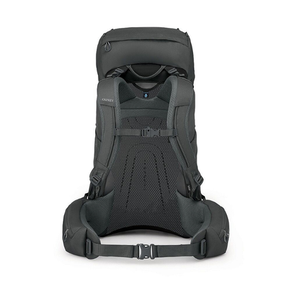 Gray backpack with visible brand logo on a white background