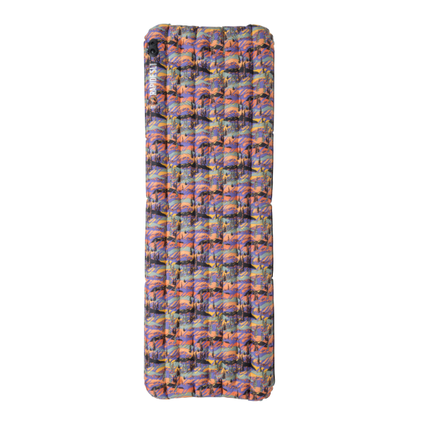 Multicolored inflatable sleeping pad on a white background