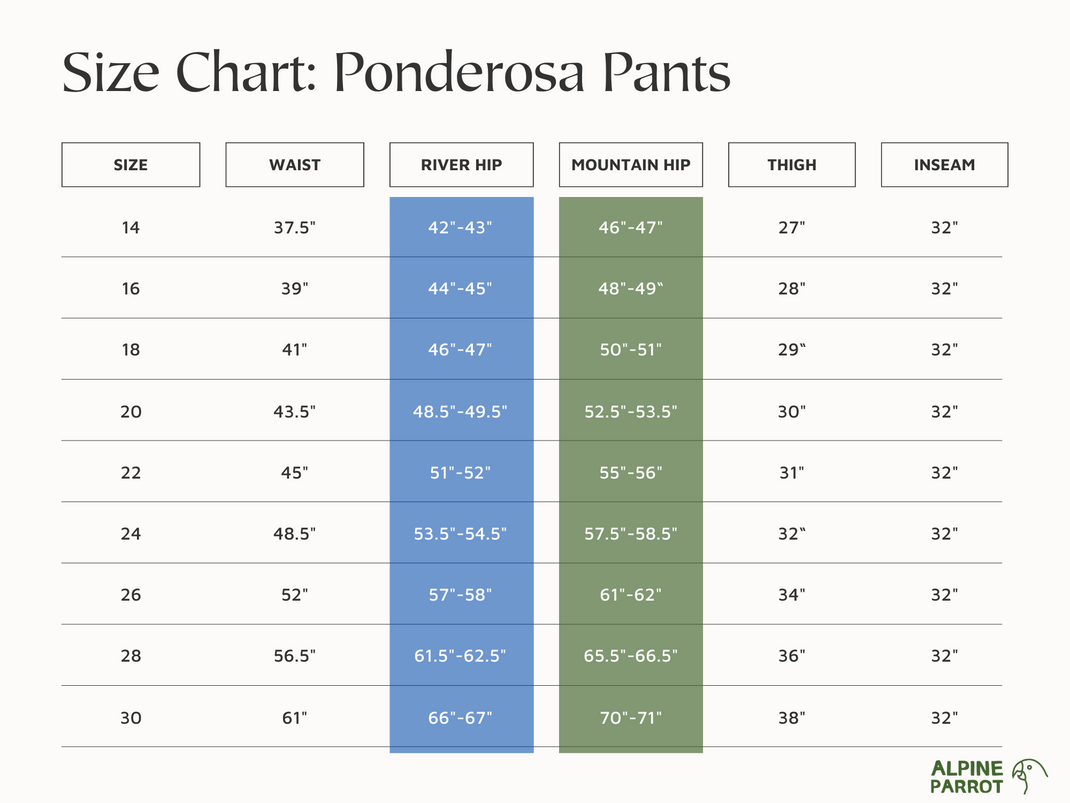 Alpine Parrot Ponderosa Pants plus size womens outdoor trousers New